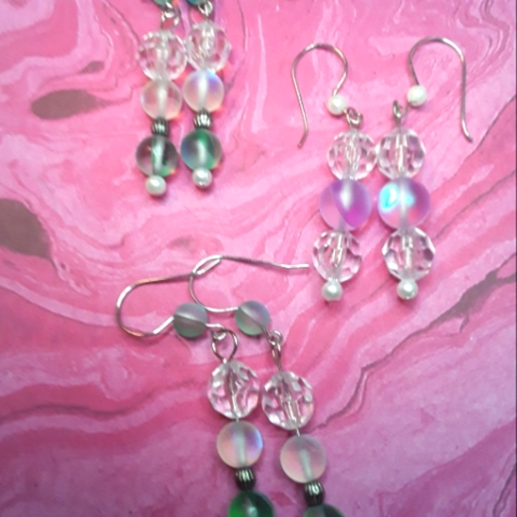 Set of Dangle Long Earrings Clear,Green and Pink Lot of 3, Earrings ♡ - Picture 5 of 12